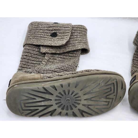 UGG Boots Womens Size 7 Classic Cardy Winter Knit Gray Mid Calf To Tall 1016555 - Picture 2 of 13